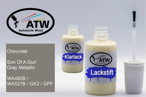 Chevrolet, Son Of A Gun Gray Metallic, WA482B / WA527B / GK2 / GPF: 20ml Lackstift + 20ml Klarlack - Set, von ATW Autoteile West.